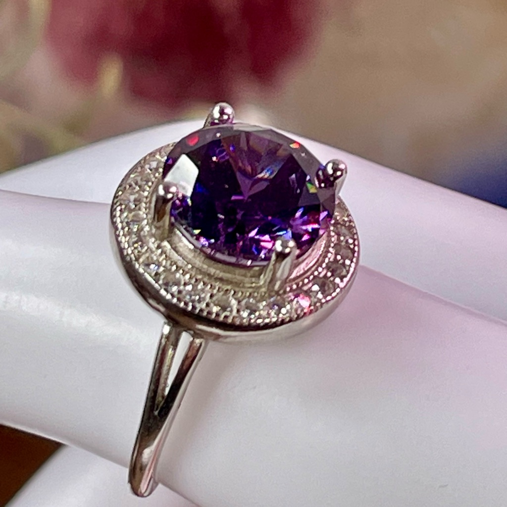 Authentic 4.15ct Amethyst & White Topaz Siler 925 Ring Size 6